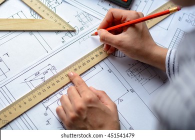 Top View Architect Drawing On Architectural Stock Photo 347420135 