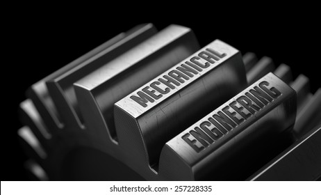 Mechanical Engineering on the Metal Gears on Black Background.