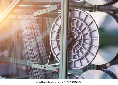 Mechanical Equipment At Garment Factory. Thread Manufacturing Tools. Soft Selective Focus