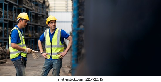 Mechanical Man Owner Small Business Inspecting Old Car Parts Stock On Laptop Computer While Working In Old Automobile Parts Large Warehouse