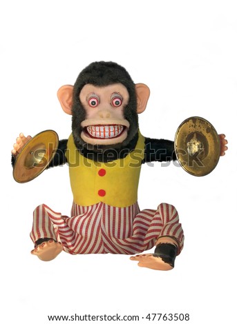 Mechanical monkey toy, full body isolated on white