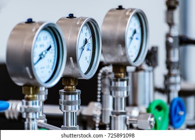 Mechanical Pressure Gauges. Traditional Instruments For Measuring Pressure.