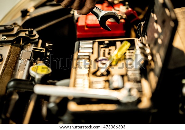 Mechanical tools for the repair and maintenance of\
cars on service\
garage
