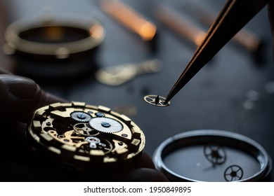 Mechanical watch repair process. Open pocket wristwatch. vel - Powered by Shutterstock