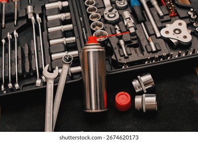 Mechanic's Toolbox Essentials Wrenches, Sockets, and Lubricant Spray