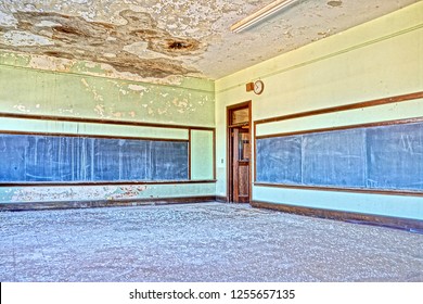 Mechanicville, NY/USA- December 8, 2018: A Horizontal HIGH DEFINITION Image Of An Empty Classroom In An Abandoned Catholic School In Upstate New York.        