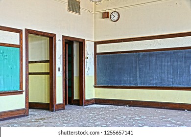 Mechanicville, NY/USA- December 8, 2018: A Horizontal HIGH DEFINITION Image Of An Empty Classroom In An Abandoned Catholic School In Upstate New York.        