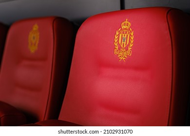 MECHELEN, BELGIUM - Nov 23, 2021: A Closeup Of Detail On The Red Seats In The AFAS Football Station Of KV Mechelen, Belgium