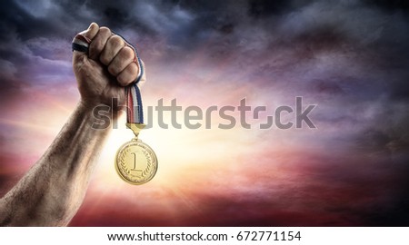 Medal Of First Place In Hand - Victory Concept - Medal 3d Render