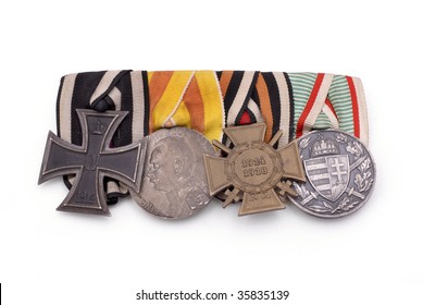 Medal Ribbons To German Iron Cross  EK (the 2nd Class) For The WW1 Veteran Soldiers. Path On The White Background.