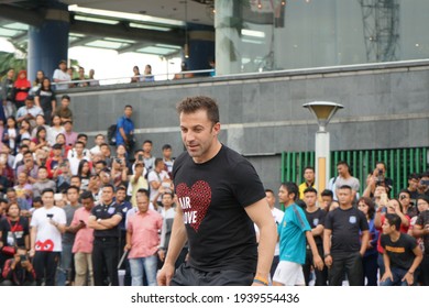 Medan, Indonesia - 2018: Alessandro Del Piero During His Visit To Medan, Indonesia To Conduct Football Coaching Clinic.