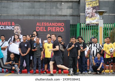 Medan, Indonesia - 2018: Alessandro Del Piero During His Visit To Medan, Indonesia To Conduct Football Coaching Clinic.