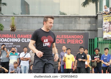 Medan, Indonesia - 2018: Alessandro Del Piero During His Visit To Medan, Indonesia To Conduct Football Coaching Clinic.