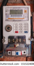 Medan/ Indonesia - September 26, 2019: New Electricity Meter On The Walls Of Houses. This Is Prepaid Electricity House
