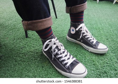 Medan,North Sumatra/Indonesia - June 15,2017 : Converse Shoes And Socks Stripe