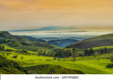 MEDEA, ALGERIA - March 2017: Landscape In Sunrise With Clouds  Captured In Medea, Algeria 
