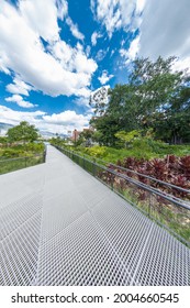 Medellin, Antioquia, Colombia. August 7, 2020: Parques Del Río Medellín Is A Linear Park Located In The Central Area Of The Colombian City Of Medellín That Integrates Both Banks Of The Medellín River