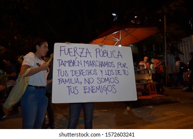 Medellin, Antioquia, Colombia, November 26, 2019. Young People Show Posters Alluding To The Protest Over The Death Of Dylan Cruz.