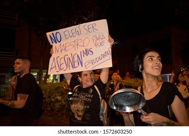 Medellin, Antioquia, Colombia, November 26, 2019. Young People Show Posters Alluding To The Protest Over The Death Of Dylan Cruz.