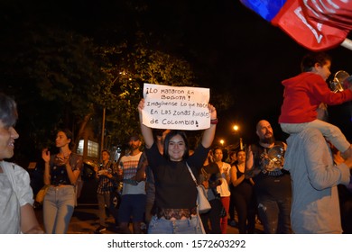 Medellin, Antioquia, Colombia, November 26, 2019. Young People Show Posters Alluding To The Protest Over The Death Of Dylan Cruz.