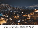 Medellin, Antioquia, Colombia. October 10, 2022. Famous District 13 of Medellin, Colombia, South America at night