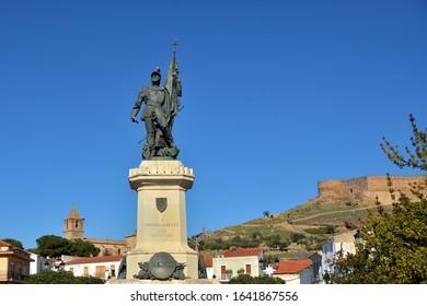 MEDELLIN, BADAJOZ, SPAIN - JANUARY 12, 2020: Hernan Cortes Statue, Mexico Conqueror