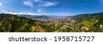 The Medellin city in the Andes Mountains Colombia aerial panorama view