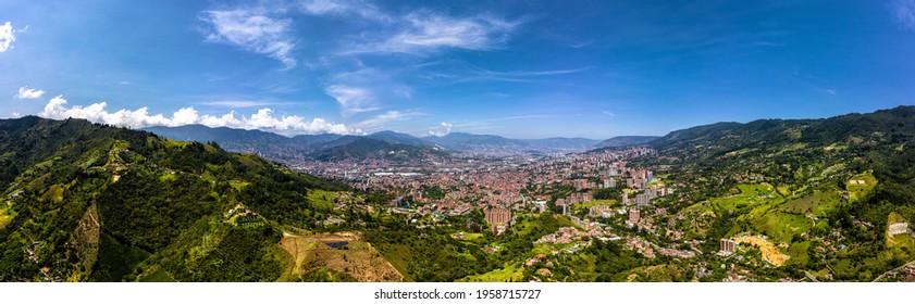 The Medellin City In The Andes Mountains Colombia Aerial Panorama View