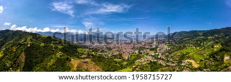 The Medellin city in the Andes Mountains Colombia aerial panorama view