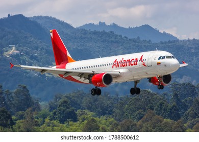 Medellin, Colombia - January 26, 2019: Avianca Airbus A320 airplane at Medellin Rionegro Airport (MDE) in Colombia. Airbus is a European aircraft manufacturer based in Toulouse, France.