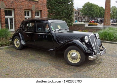 Medemblik, The Netherlands - July 22, 2020: Black Citroën Traction Avant 15 Six Parked On A Public Parking Lot. Nobody In The Vehicle.