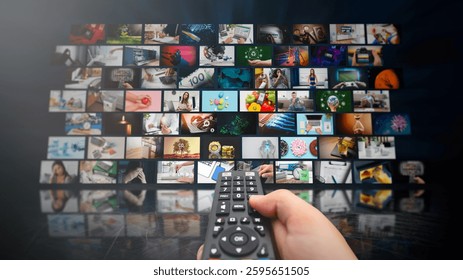 Media concept multiple television screens. Media library streaming service concept - Powered by Shutterstock - Get 15% off with code: PIKWIZARD15