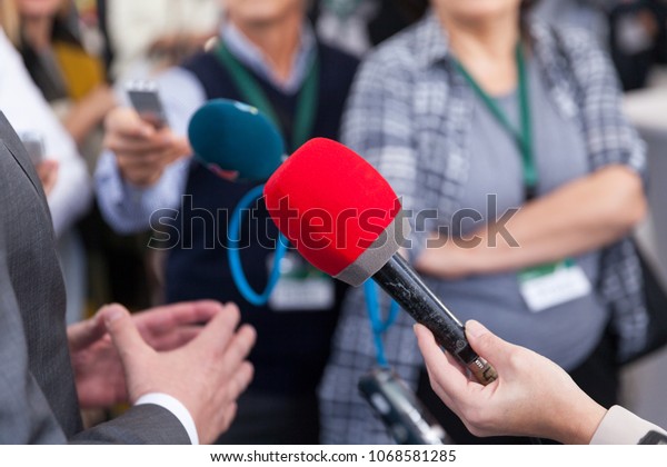 Media\
interview. Public relations - PR. News\
conference.