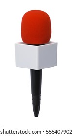 Media Journalist Microphone With Copy Space Cut Out on White Background. - Shutterstock ID 555407902