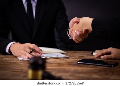 Mediation Client Meeting Lawyer Consulting Government Help, Businessman And Male Lawyer Or Judge Consult Having Team Meeting With Client, Law And Legal Services Concept.