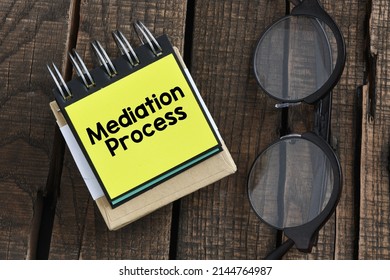 Mediation Process Words On A Yellow Piece Of Paper In A Notebook.