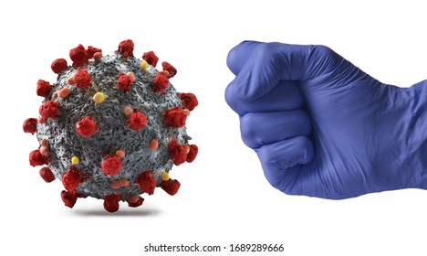 Medic Glove Hand Punch The Coronavirus Molecule Structure.