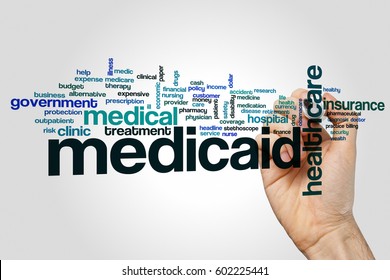 Medicaid Word Cloud Concept On Grey Background