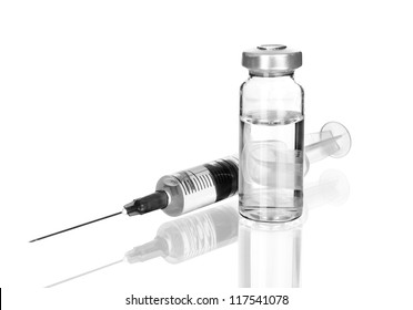 medical ampoules and syringe isolated on white background