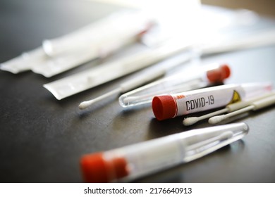 Medical background. Cotton swabs for taking a smear on the table. test for covid.