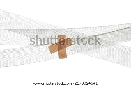 Medical bandage and adhesive plaster isolated on white, clipping