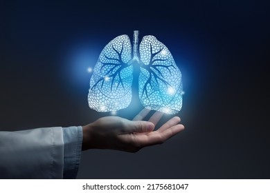 Medical banner with lungs illustration on blue background with large copy space for text or checklist. - Shutterstock ID 2175681047
