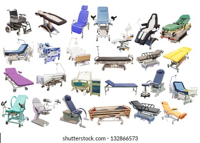 Medical Beds And Chairs Under The White Background