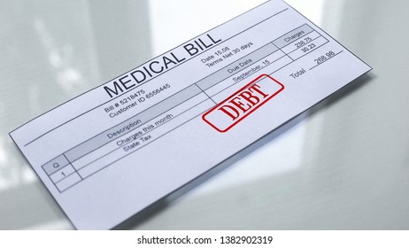 Medical Bill Debt, Seal Stamped On Document, Payment For Services, Tariff