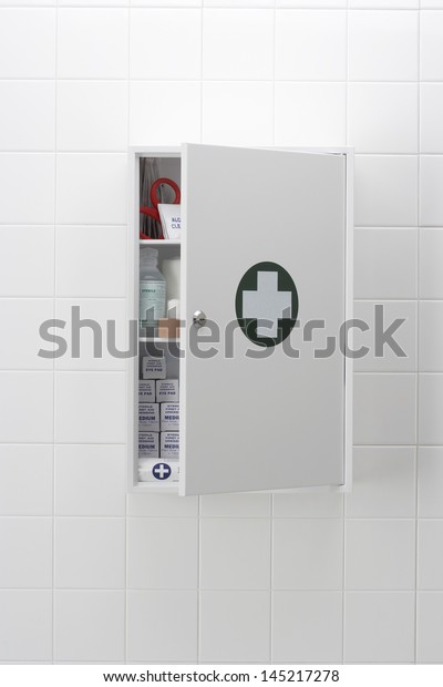Medical cabinet on\
wall