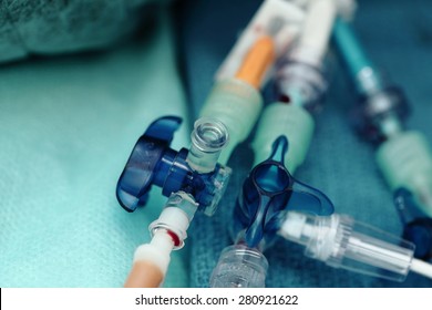 Medical catheters on tissue in a hospital close-up