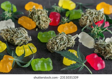 Medical CBD candies.Cannabis infused gummy bears.Cannabis edibles, medical marijuana,Candies Infused with CBD or THC,Alternative medicine.