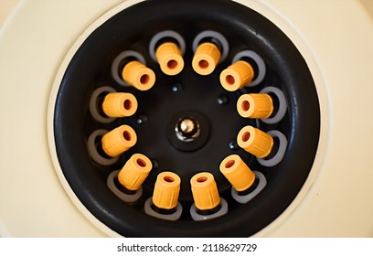 Medical Centrifuge With Test Tubes For Taking Blood Samples For Testing.