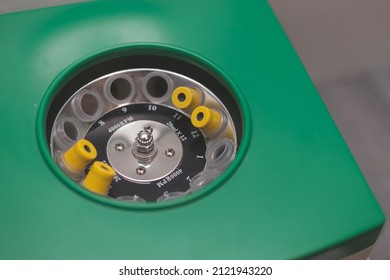 Medical Centrifuge With Test Tubes For Taking Blood Samples For Testing.