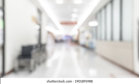 Medical Clinic Blur Background Hospital Service Center In Patient’s Ward Blurry Perspective View Of Interior White Room, Lab Corridor Hallway, Lobby Or Walkway For Nursing Care Healthcare Service